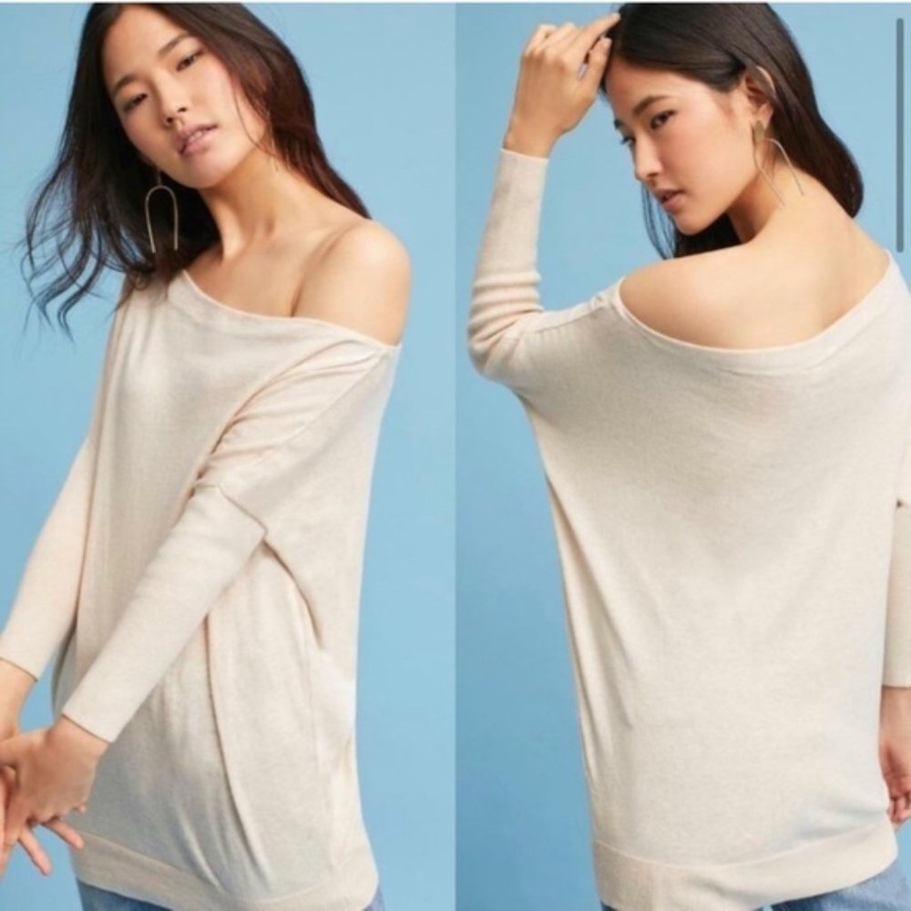 Anthropologie MOTH SMALL Cashmere Blend Cream Off The Shoulder Pullover Sweater